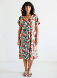 Robe mi-longue imprimé fantaisie manches courtes rouge LA FIANCÉE femme