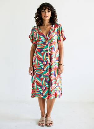 Robe mi-longue imprimé fantaisie manches courtes rouge LA FIANCÉE femme
