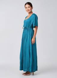 Robe longue manches courtes manches courtes bleu LA FIANCÉE femme