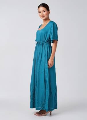 Robe longue manches courtes manches courtes bleu LA FIANCÉE femme