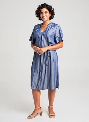 Robe mi-longue manches courtes manches courtes bleu GRIFFON femme