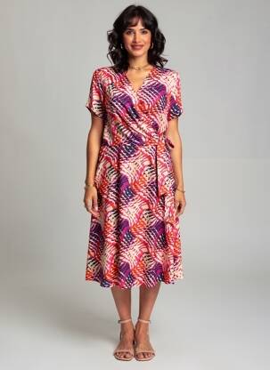 Robe mi-longue imprimé fantaisie manches courtes violet ROBE LEGERE BY VERA MONT femme