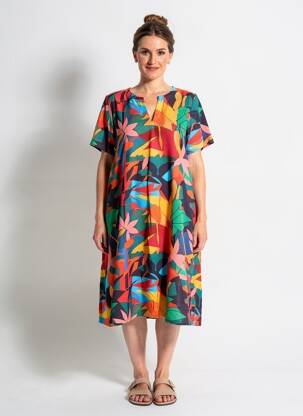 Robe mi-longue imprimé fleurs manches courtes rouge LA FIANCÉE femme