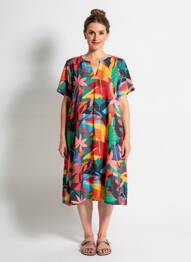 Robe mi-longue imprimé fleurs manches courtes rouge LA FIANCÉE femme