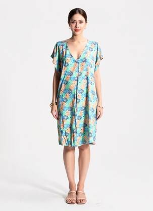 Robe courte manches courtes manches courtes bleu LA FIANCÉE femme