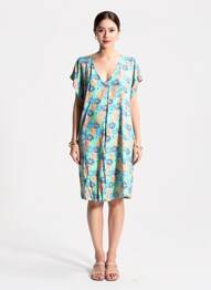 Robe courte imprimé fleurs manches courtes bleu LA FIANCÉE femme