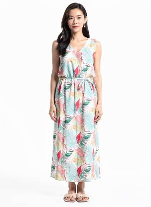 Robe longue tissage crêpe sans manche blanc GRIFFON femme