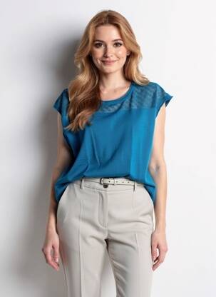 Pull coupe cintrée manches courtes bleu LA FIANCÉE femme