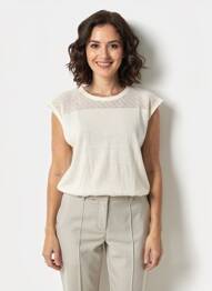Pull coupe cintrée manches courtes beige LA FIANCÉE femme