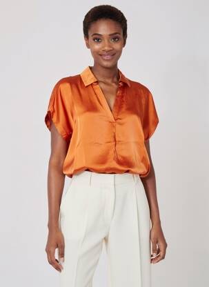 Blouse col v manches courtes orange MISE AU GREEN femme