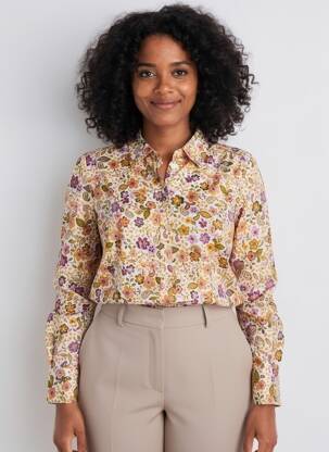 Chemisier imprimé fleurs manches longues beige MISE AU GREEN femme