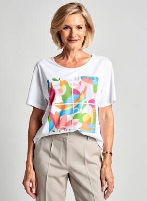 T-shirt imprimé fantaisie manches courtes blanc GRIFFON femme
