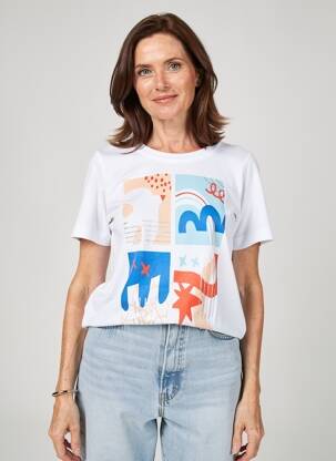 T-shirt imprimé fantaisie manches courtes blanc GRIFFON femme