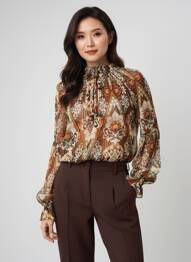 Blouse imprimé fantaisie manches longues marron YEST femme
