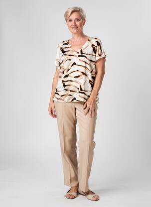 Top imprimé fantaisie manches courtes marron YEST femme