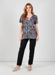 Top imprimé fantaisie manches courtes bleu ARONA femme