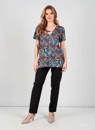 Top imprimé fantaisie manches courtes bleu ARONA femme