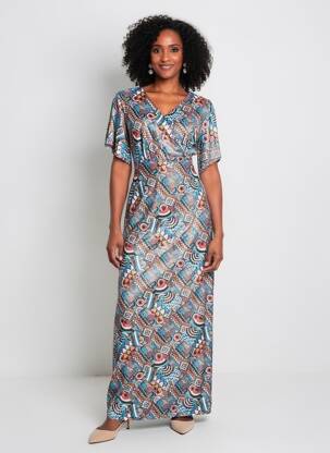 Robe longue imprimé fantaisie manches courtes noir ARONA femme