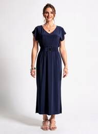 Robe mi-longue manches courtes manches courtes bleu ARONA femme
