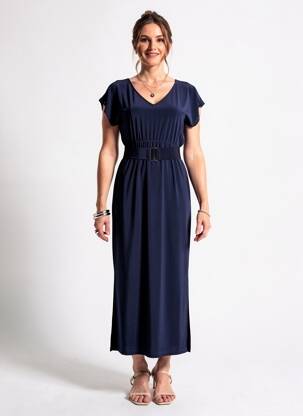 Robe mi-longue manches courtes manches courtes bleu ARONA femme