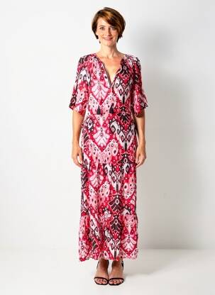 Robe longue imprimé fantaisie manches courtes rouge YEST femme