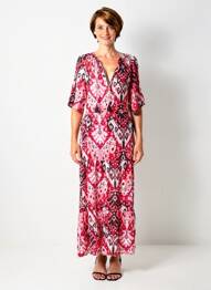 Robe longue imprimé fantaisie manches courtes rouge YEST femme