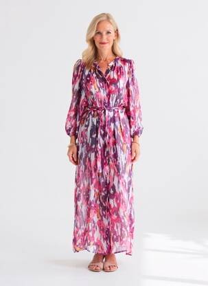 Robe longue tissage crêpe manches 3/4 violet YEST femme