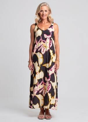 Robe longue imprimé fleurs fines bretelles noir SCORZZO femme