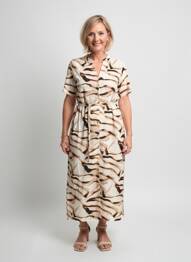 Robe longue manches courtes manches courtes beige YEST femme