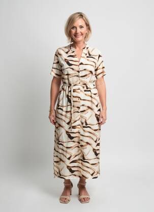 Robe longue manches courtes manches courtes beige YEST femme