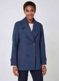 Manteau long coupe droite sans capuche bleu C'EST BEAU LA VIE femme