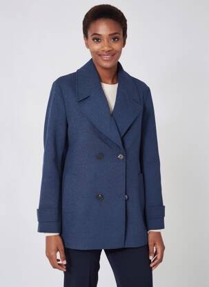 Manteau long coupe droite sans capuche bleu C'EST BEAU LA VIE femme