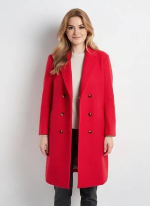 Manteau long coupe cintrée sans capuche rouge C'EST BEAU LA VIE femme