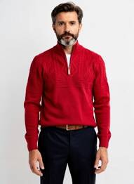 Gilet manches longues maille torsadée rouge CAMBRIDGE homme