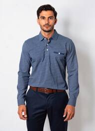 Polo tissage chiné manches longues bleu CAMBRIDGE homme