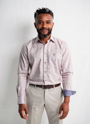 Chemise manches longues imprimé fantaisie orange CAMBRIDGE homme