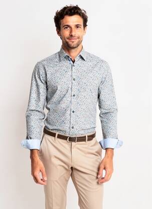 Chemise manches longues imprimé fleurs bleu CAMBRIDGE homme