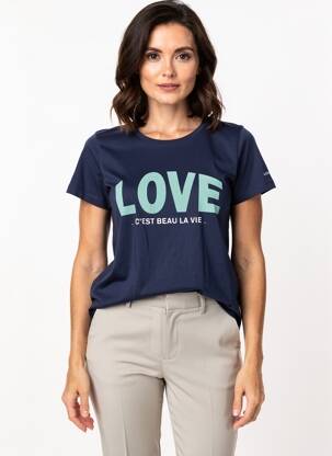 T-shirt sérigraphie floquée manches courtes bleu C'EST BEAU LA VIE femme