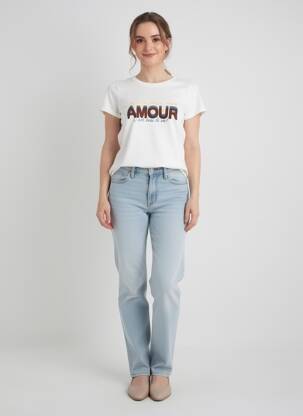 T-shirt sérigraphie floquée manches courtes blanc C'EST BEAU LA VIE femme