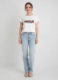 T-shirt sérigraphie floquée manches courtes blanc C'EST BEAU LA VIE femme