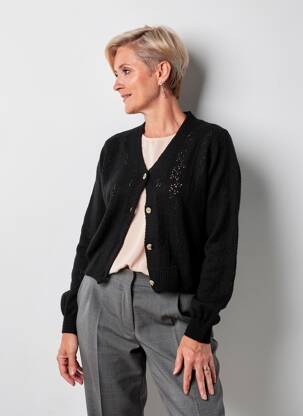 Gilet manches longues maille ajourée noir JULIE GUERLANDE femme