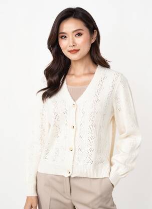 Gilet manches longues coupe cintrée blanc JULIE GUERLANDE femme