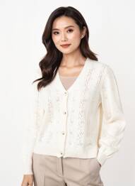 Gilet manches longues coupe cintrée blanc JULIE GUERLANDE femme
