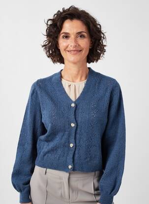 Gilet manches longues maille ajourée bleu JULIE GUERLANDE femme