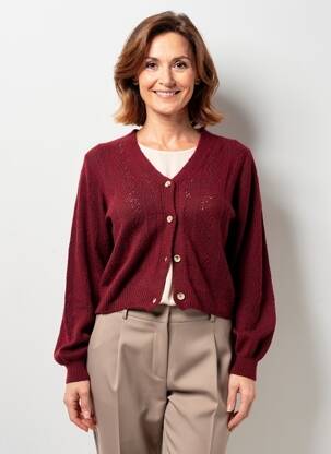 Gilet manches longues maille ajourée rouge JULIE GUERLANDE femme