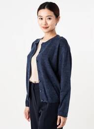 Gilet manches longues fermeture boutonnée sur le devant bleu C'EST BEAU LA VIE femme
