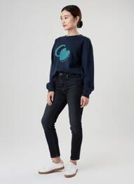 Sweat-shirt sérigraphie floquée manches longues bleu C'EST BEAU LA VIE femme