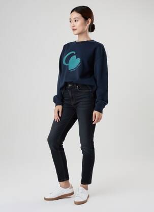 Sweat-shirt sérigraphie floquée manches longues bleu C'EST BEAU LA VIE femme