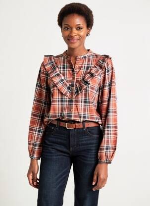 Chemisier coupe droite manches longues marron C'EST BEAU LA VIE femme