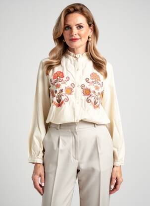 Chemisier coupe droite manches longues beige JULIE GUERLANDE femme